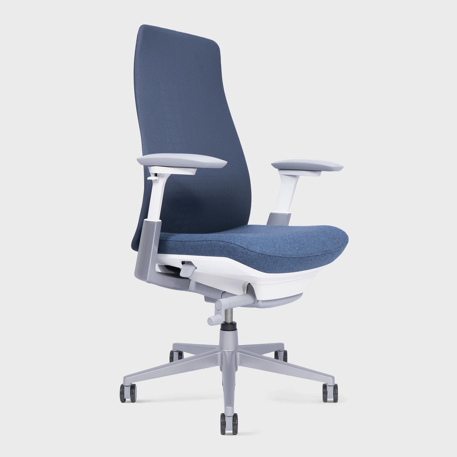 Side view of Fern Office chair in colour Blue with lumbar support