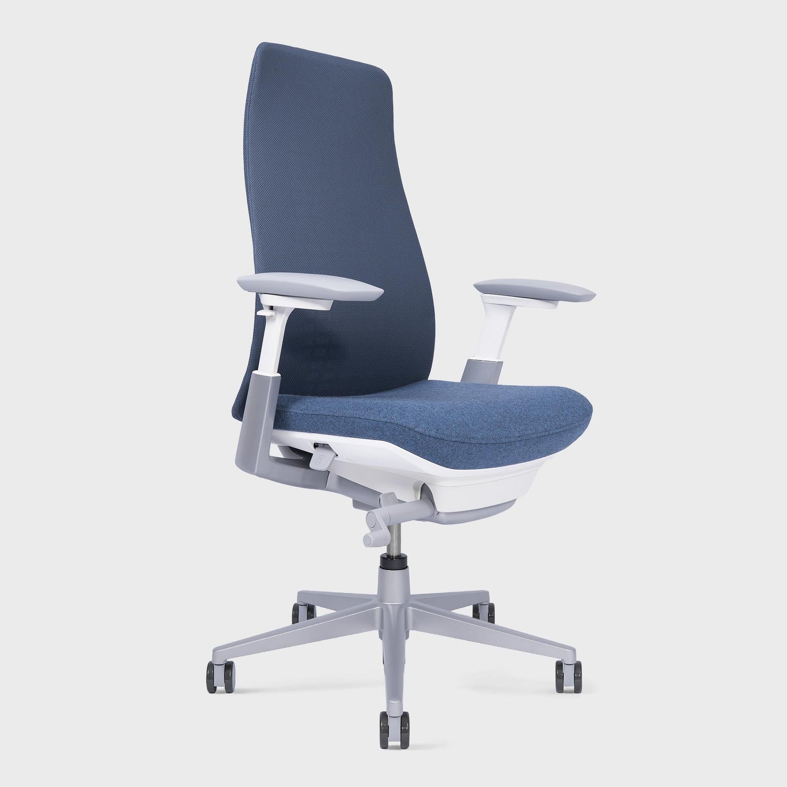 Side view of Fern Office chair in colour Blue without lumbar support