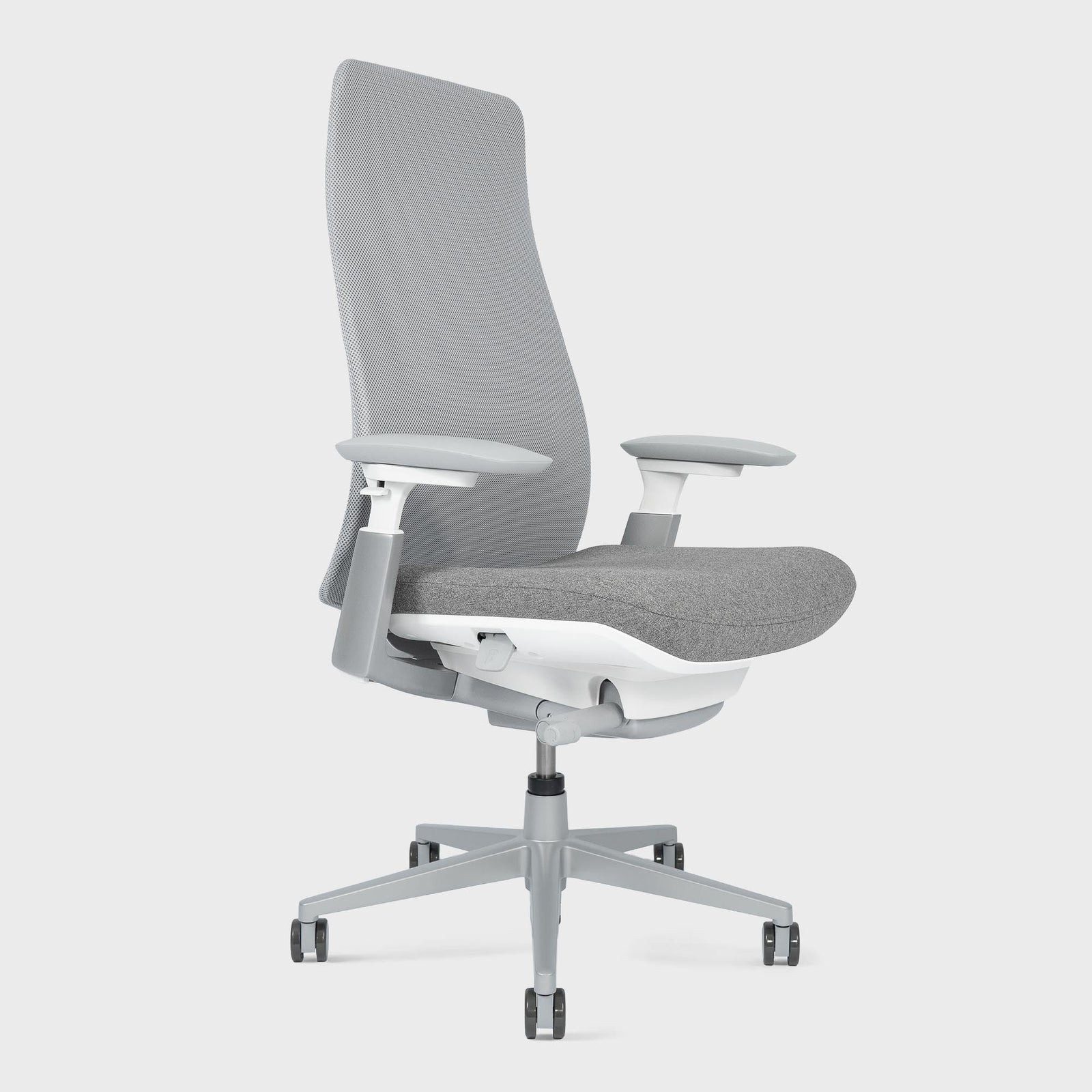 Side view of Fern Office chair in colour Silver Leaf with lumbar support