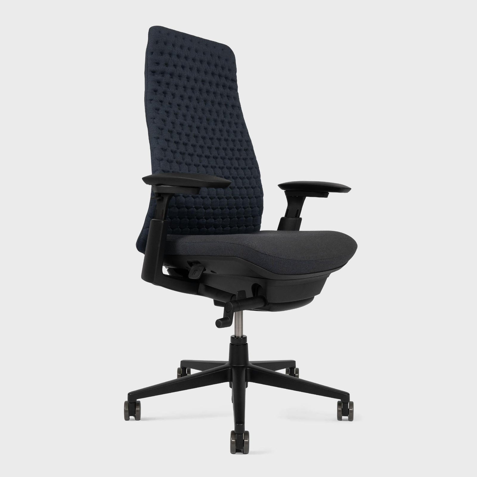Side view of Fern Digital Knit Office chair in colour Meriner with lumbar support