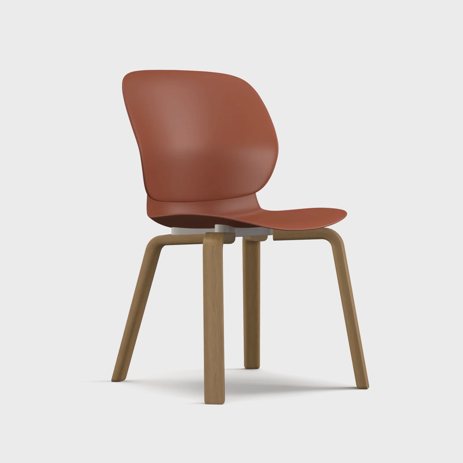 Side view of Maari Chair with Wood Base in Rusty Red Colour