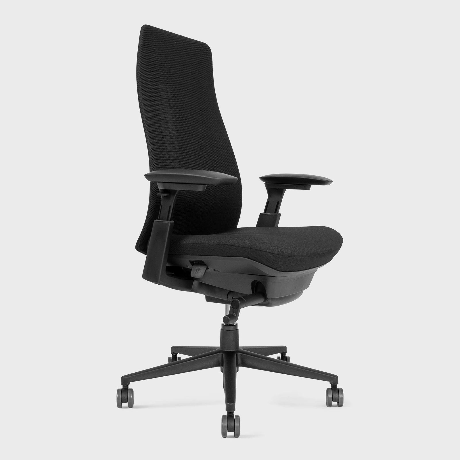 Side view of Fern Office chair in colour Black with lumbar support