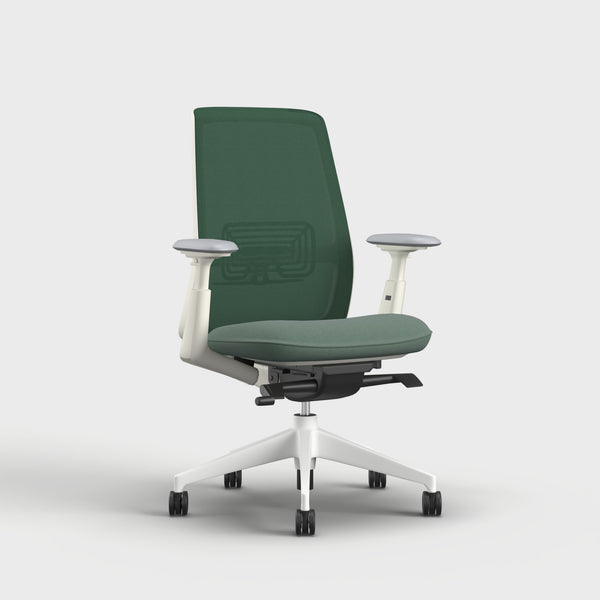 Side view of Soji chair Green with aluminium base