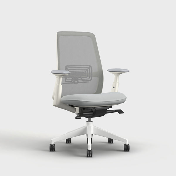 Side view of Soji chair Grey with aluminium base