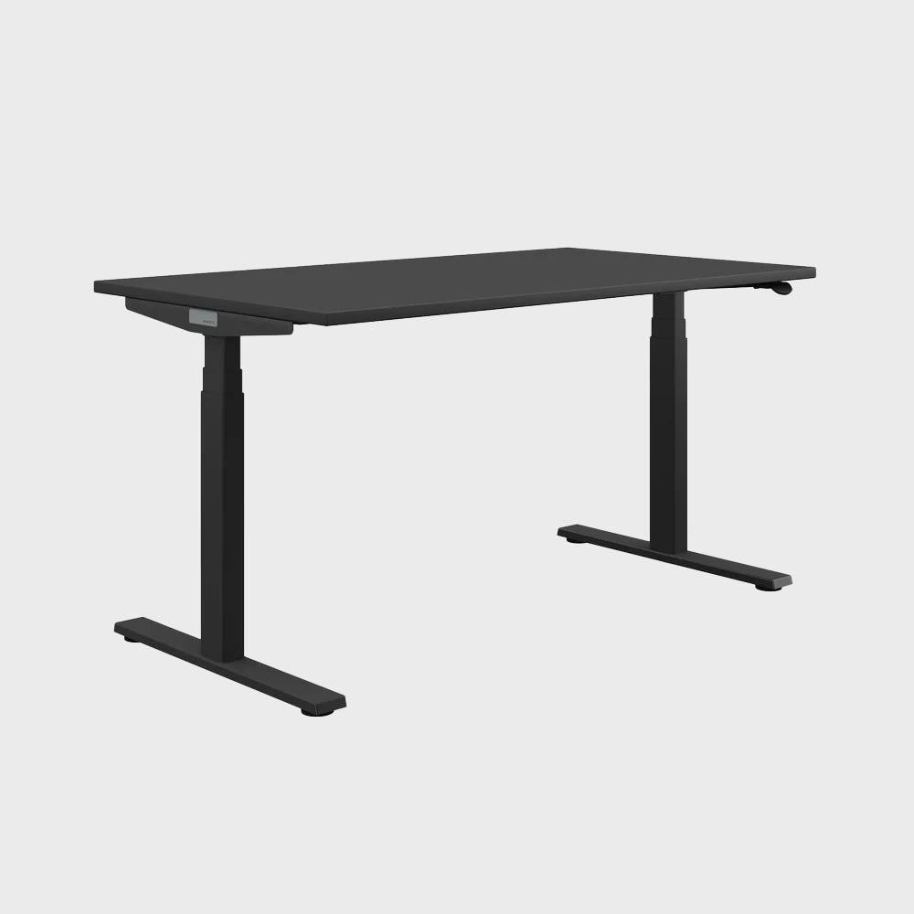 Side view of Hiya height adjustable office desk Black